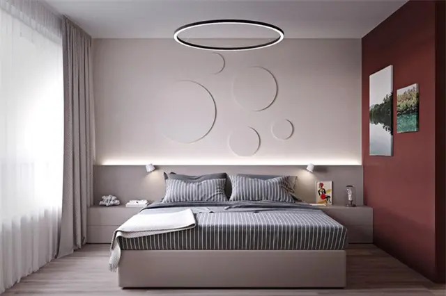 Nếu không thích trang trí đầu giường bằng màu đỏ, hãy thử chuyển trọng tâm sang một bức tường liền kề.