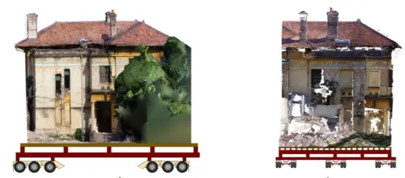 Các nhà chuyên môn đề xuất phương án cắt móng, đặt trên hệ khung bánh xe di chuyển ngôi biệt thự tới vị trí mới - Ảnh: THIÊN ĐIỂU