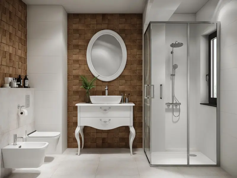 Bồn rửa tay mang phong cách cổ điển hài hòa với những món đồ nội thất hiện đại khác trong phòng tắm.