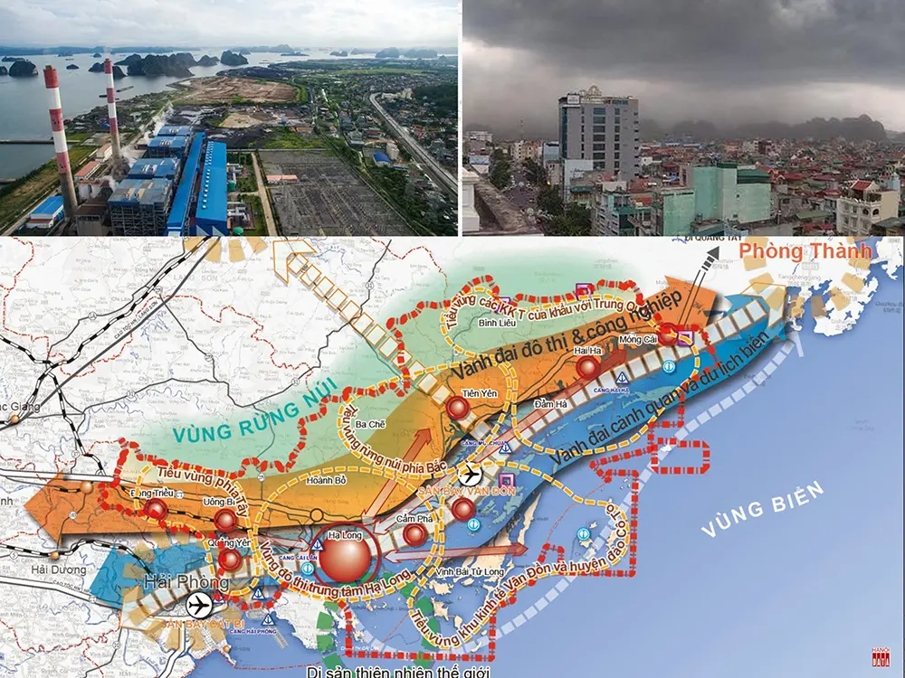 Quy hoạch vùng tỉnh Quảng Ninh đến 2030 tầm nhìn 2050 do tư vấn nước ngoài thực hiện năm 2014,  đề xuất cấu trúc phát triển không gian phát triển trộn lẫn công nghiệp ô nhiễm với du lịch cảnh quan sinh thái.  Hậu quả là các nhà máy điện than, xi măng vây kín  thắng cảnh thiên nhiên Hạ Long: khói bụi, ngập úng, ô nhiễm tràn lan… Nguồn : Hanoidata*