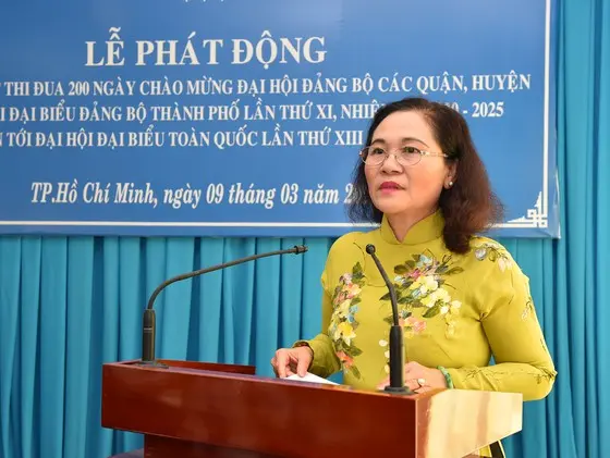 Đồng chí Nguyễn Thị Lệ phát biểu tại Lễ phát động. Ảnh: VIỆT DŨNG
