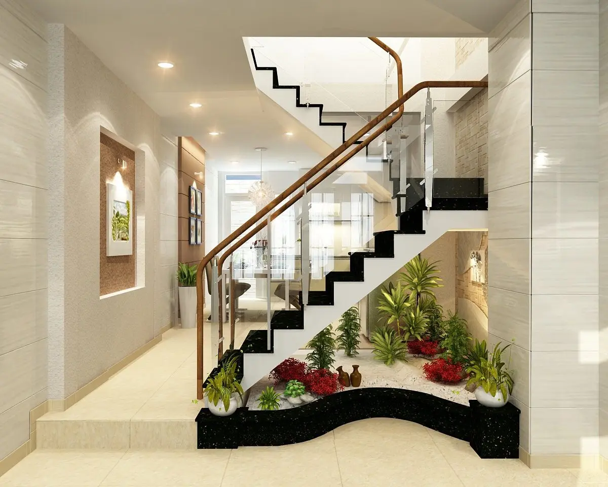 Tiểu cảnh khô phù hợp trang trí gầm cầu thang