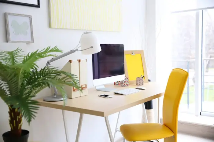 Thật tuyệt vời khi được ngồi làm việc ở gần cửa sổ và gần cây xanh như thế này.