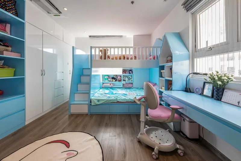 Giường tầng cho hai con là giải pháp tiết kiệm diện tích