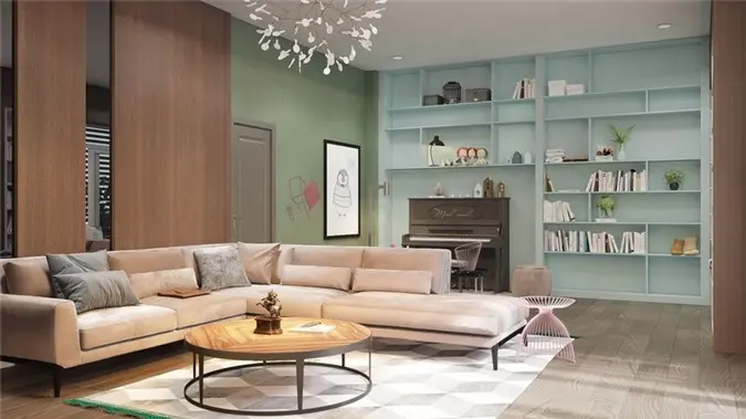 Chiếc xe đạp trang trí tạo nên hiệu ứng bất ngờ cho phòng khách