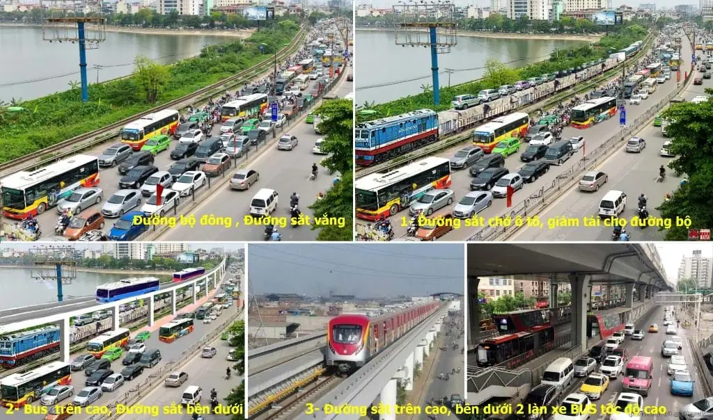 Tuyến đường sắt Ngọc Hồi – Văn Điển: Vận chuyển ô tô kèm người. Làm đường trên cao cho xe buýt nhanh, bảo vệ hành lang an toàn. Ảnh minh họa do Hanoidata& CitySolution cung cấp