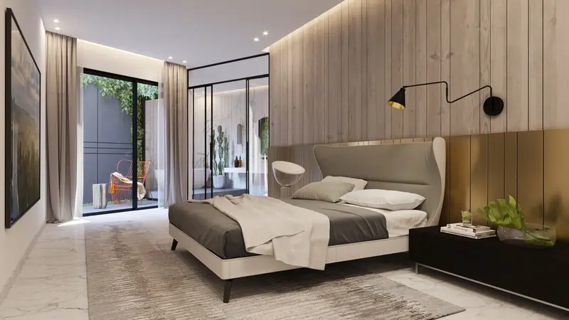 Một dải màu vàng như tấm vải lụa vắt qua phòng ngủ
