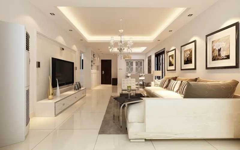 Mẫu thiết kế trần thạch cao phòng khách liền bếp