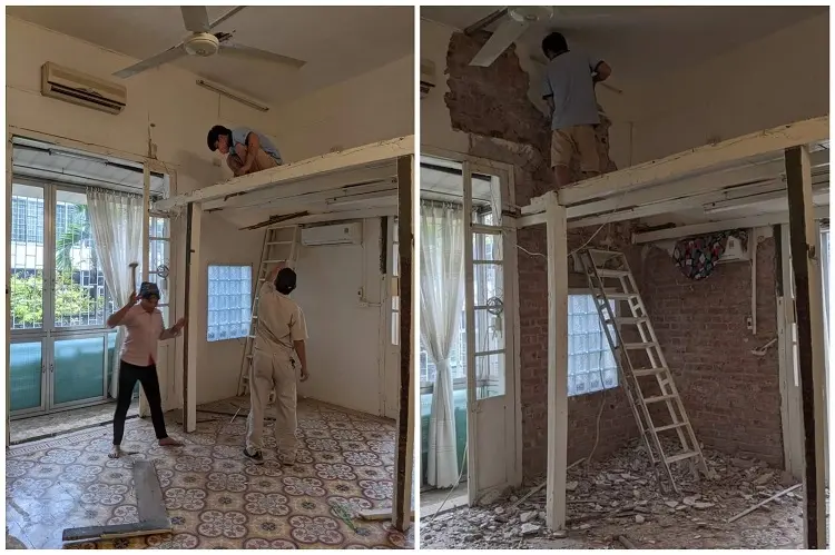 Do thuộc căn biệt thự Pháp với lối kiến trúc cổ, hiện trang ban đầu của căn phòng có nhiều yếu tố xuống cấp như: Phần trần rơm làm từ thế kỷ trước, tường bóc tróc, gác xép cũ phải chống đỡ tạm bợ, chiều cao gác xép thấp đúng đủ chiều cao người đúng, đi lại tương đối khó khăn. Bên cạnh đó, hệ thống điễn nước đã cũ và hỏng hóc nhiều.