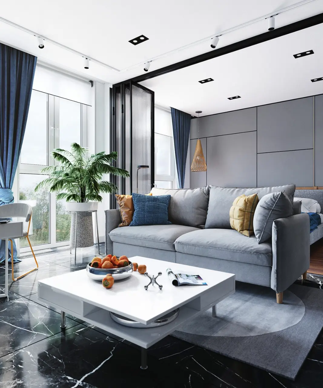 Rèm cửa lớn sẽ được kéo lại khi cả gia đình cần sự riêng tư