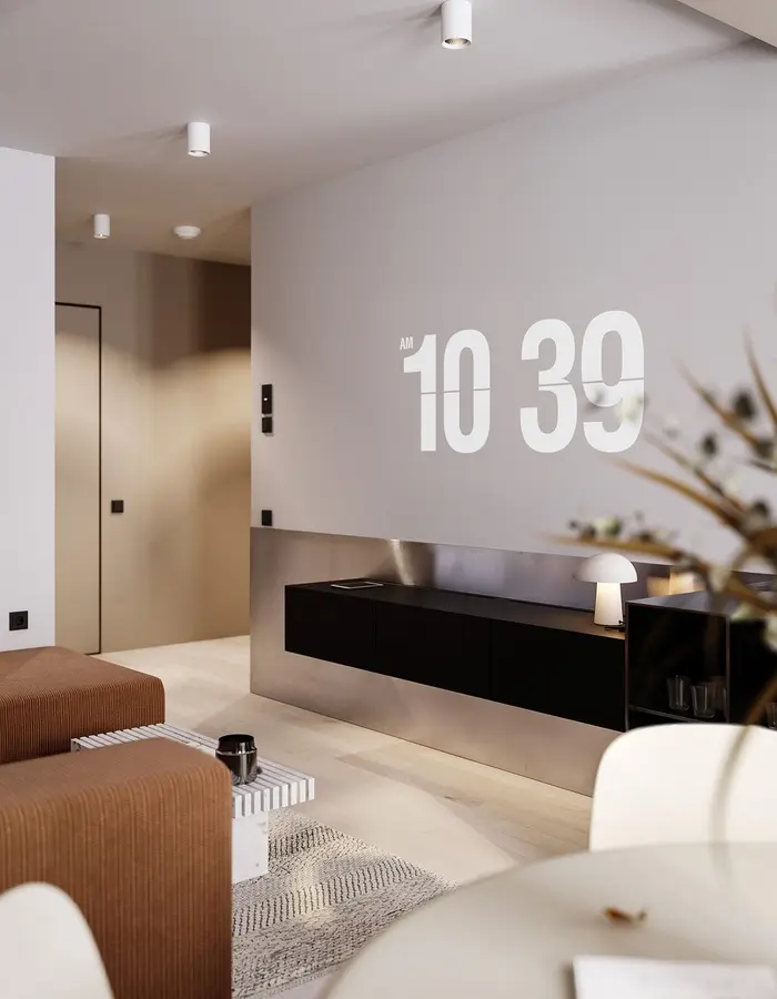 Màn hình TV lớn, gắn sát tường tạo không gian rộng rãi hơn cho phòng khách
