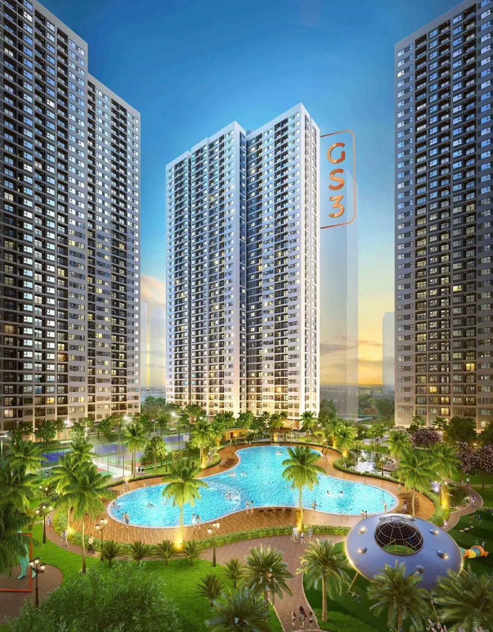 Grand Sapphire 3 sở hữu hơn 30 tiện ích nội khu: bể bơi phong cách resort lên tới 1000m2, hồ cảnh quan nghệ thuật, chòi nghỉ, vườn nướng BBQ, sân tennis, bóng rổ, bóng chuyền, cầu lông cùng sân tập gym ngoài trời…