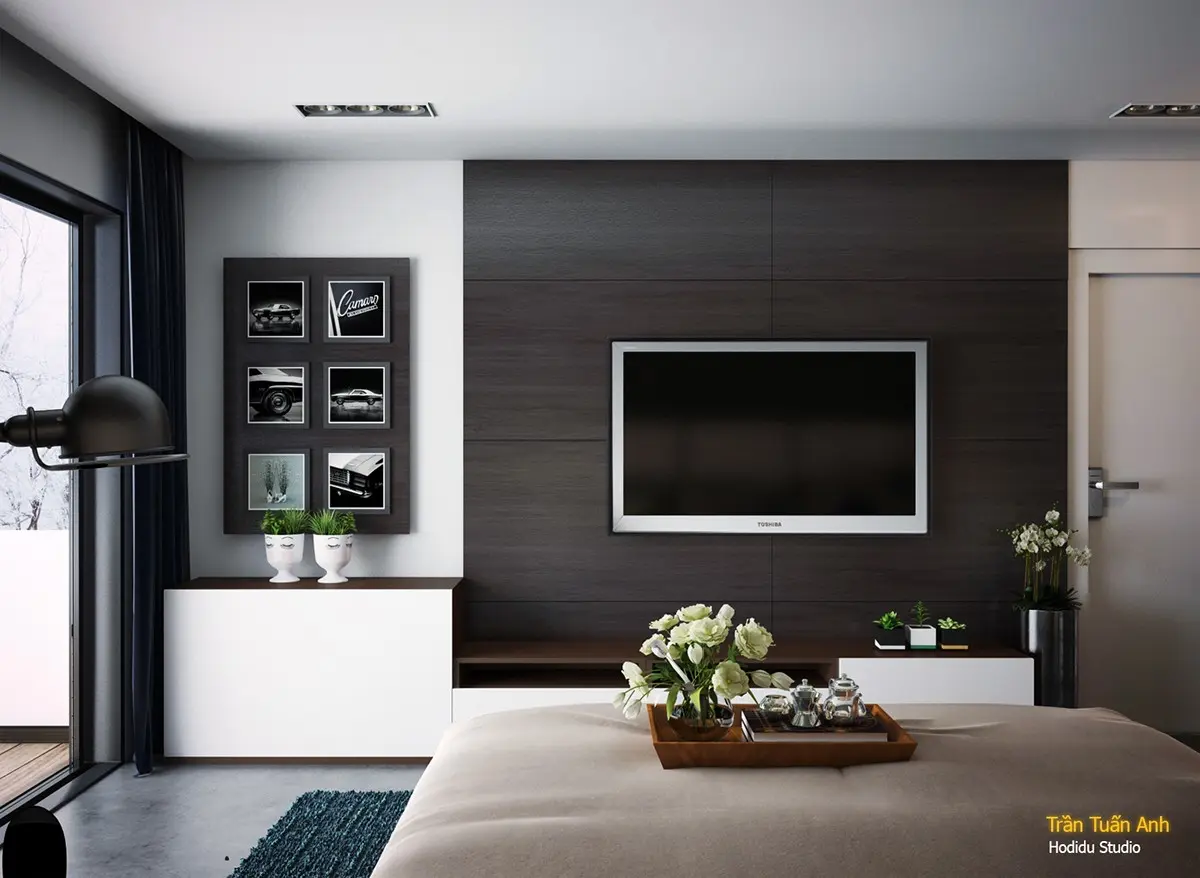 Hình chữ nhật và độ tương phản xác định chủ đề thiết kế nội thất tổng thể