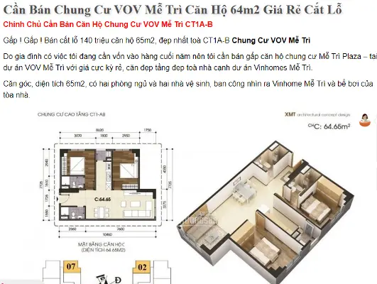 Một căn hộ chung cư rao bán cắt lỗ 140 triệu đồng từ trước Tết Nguyên đán đến nay...