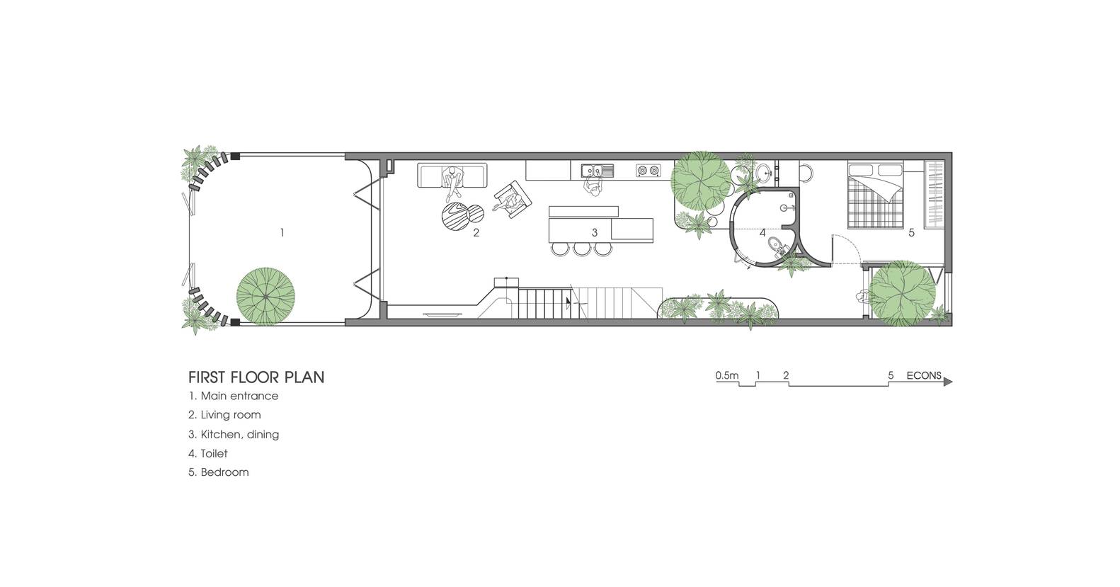 FIRST FLOOR PLAN - DzMoon House: Ngôi nhà được thiết kế cho một cặp vợ chồng trẻ và 3 con