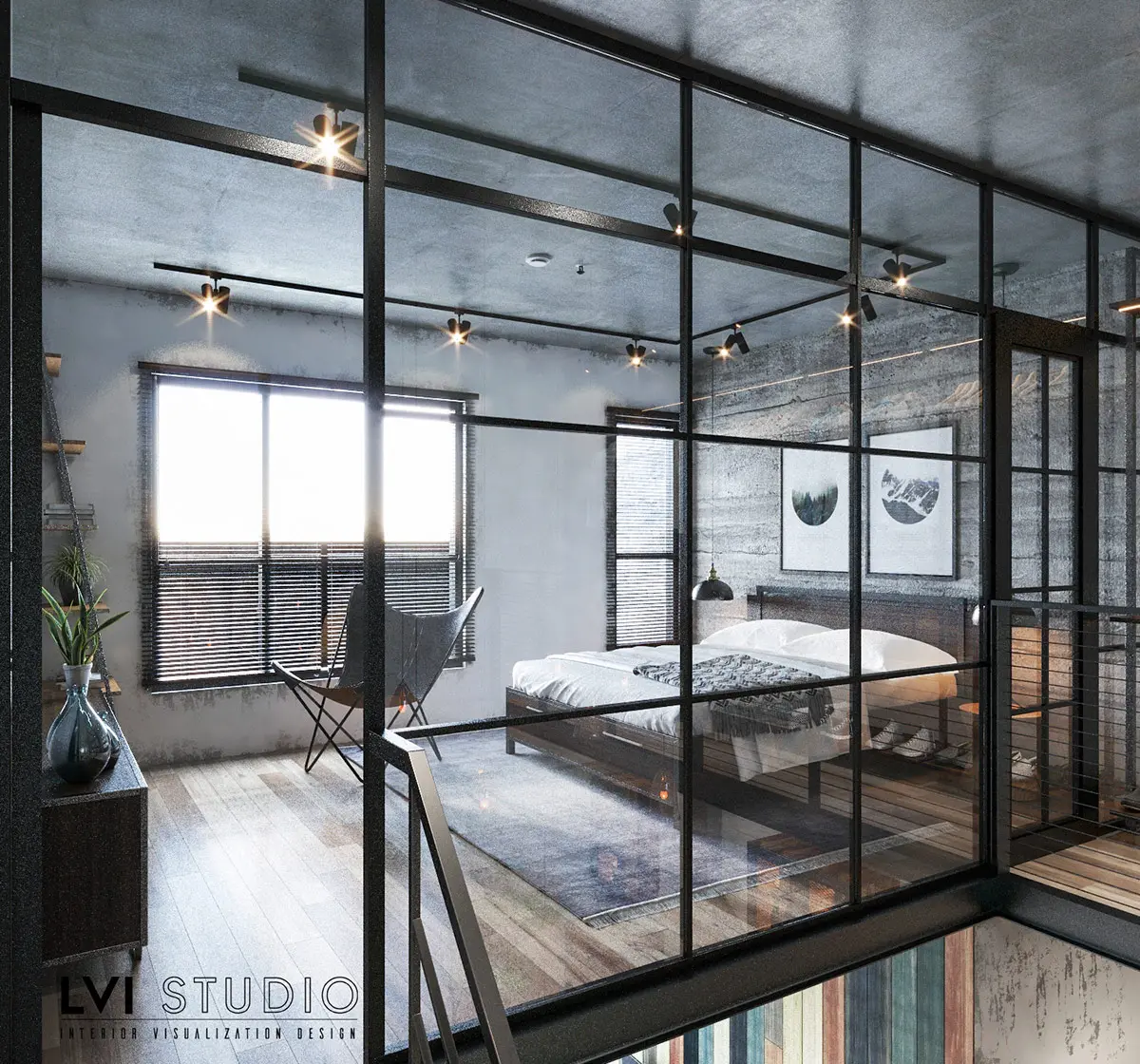Tông màu xám và sàn gỗ sồi tạo ra một bảng màu nhẹ nhàng