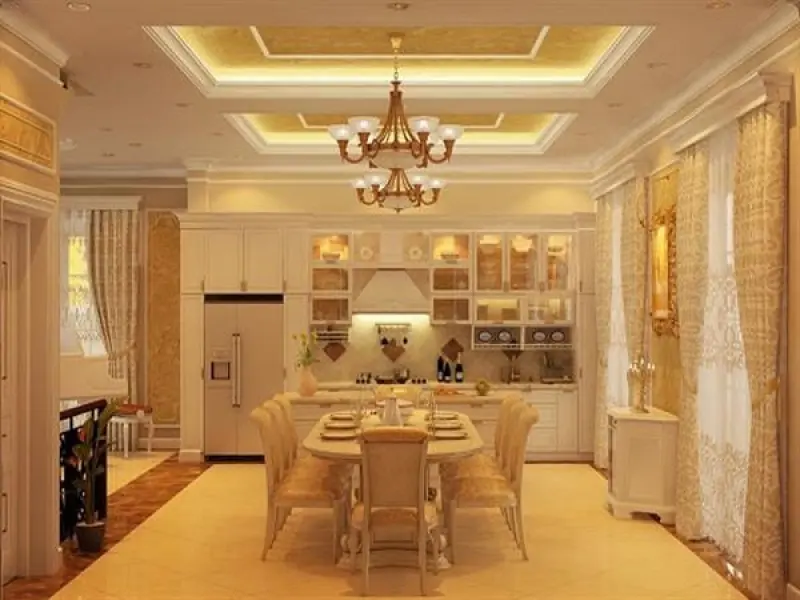 Đây là kiểu thiết kế cực kì sang trọng bằng chất liệu gỗ tự nhiên. Những đường nét, hoa văn trên mặt cánh tủ được thiết kế tỉ mỉ làm tăng sự sang trọng cho không gian bếp.