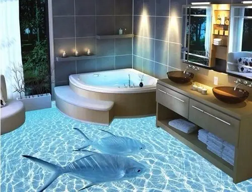 Mẫu gạch lát nhà tắm 3D với nhiều chủ đề lấy cảm hứng từ biển, cây cối, phong cảnh.