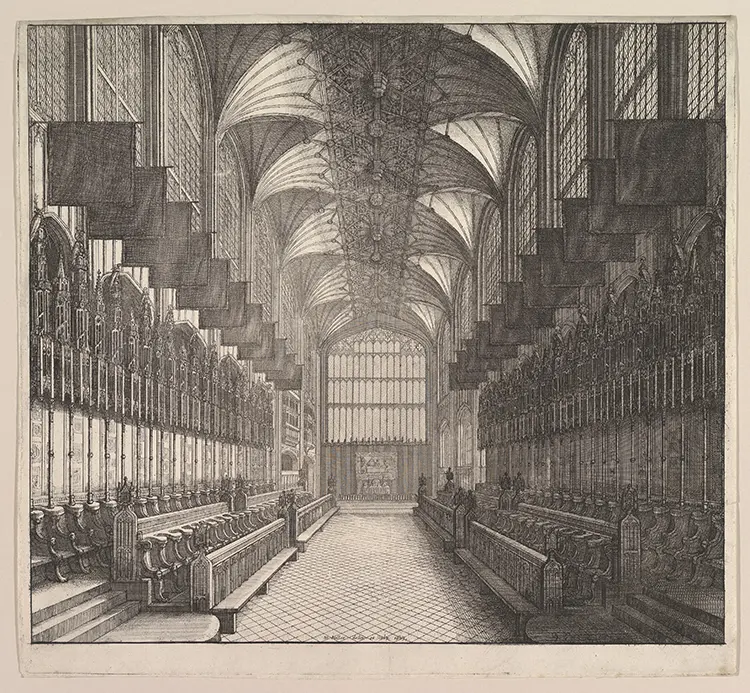 Bản vẽ Nhà Nguyện George năm 1663, tác giả Wenceslaus Hollar, xuất bản trong cuốn "The Order of the Garter," tác giả Elias Ashmole, 1672. (Ảnh: Bảo tàng Nghệ thuật Metropolitan)