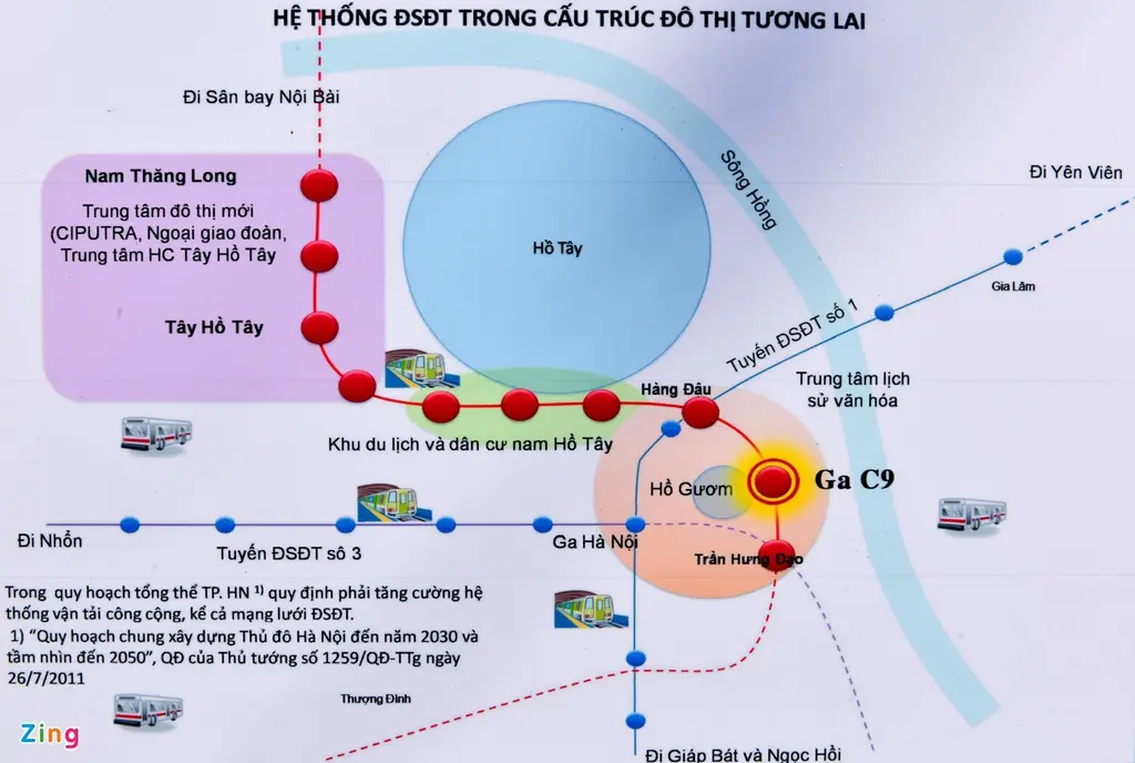 Vị trí ga ngầm C9 trong tuyến đường sắt đô thị số 2. Ảnh: Việt Hùng.