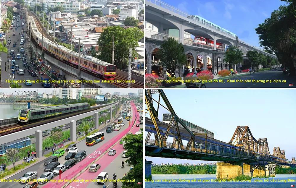 Tàu đi lại từ ngoại ô vào trung tâm Jakarta; Tích hợp đầu tư tàu ngoại ô với khai thác phố thương mại dịch vụ, gia cường phục hồi cầu Long Biên và nâng cao năng lực, an toàn ĐSVN.