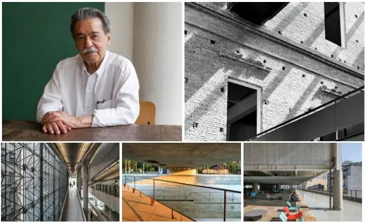 Theo chiều kim đồng hồ, từ bên trái: chân dung, bảo tàng Pinacoteca of the State of São Paulo São Paulo, Brazil (1993), nội thất trung tâm giải trí SESC trên đường 24 de Maio, São Paulo, Brazil (2017), Bảo tàng Điêu khắc Brazil São Paulo, Brazil (1988), và sân thượng SESC, đường 24 de Maio.