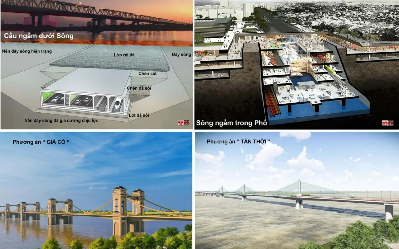 Minh họa phương án cầu/ngầm Trần Hưng Đạo: cầu ngầm hay cầu nổi phụ thuộc vào chiều cao tĩnh không quy định. Nguồn ảnh do City Solution&Hanoidata cung cấp 