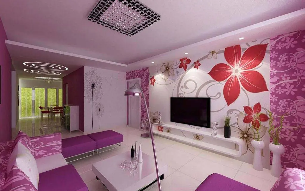 Hoa oải hương tràn ngập bức tường phòng khách