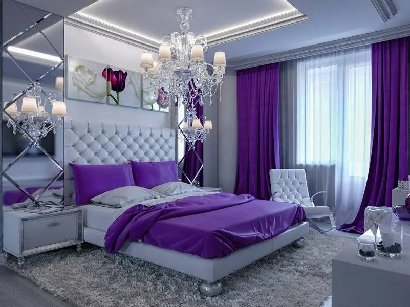 Căn phòng ngủ cân bằng giữa sắc xám và tím