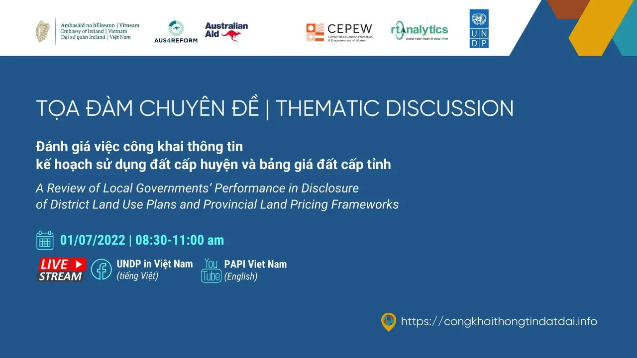 Tọa đàm chuyên đề “Đánh giá việc công khai thông tin kế hoạch sử dụng đất cấp huyện và bảng giá đất cấp tỉnh”