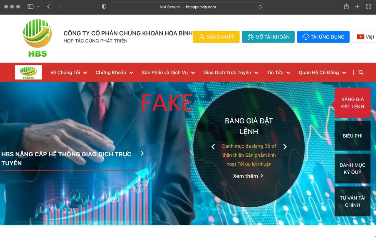 Cảnh báo đối tượng lừa đảo mạo danh lãnh đạo và làm giả con dấu, làm giả website Công ty Cổ phần Chứng khoán Hoà Bình