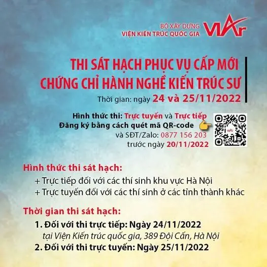 Thi sát hạch phục vụ cấp chứng chỉ hành nghề Kiến trúc – Đợt 3/ 2022